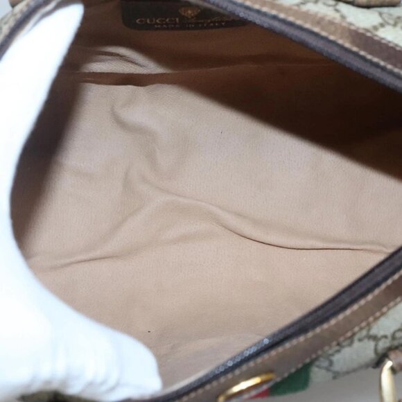 GUCCI GG Supreme Web Sherry Line Boston Bag PVC Red Green beige Auth 120065 - Picture 10 of 16